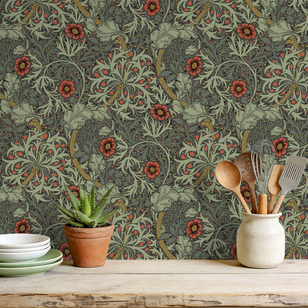 VEELIKE Vintage William Morris Seaweed Peel and Stick Wallpaper