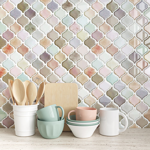 VEELIKE Pastel Arabesque Peel and Stick Backsplash Tiles
