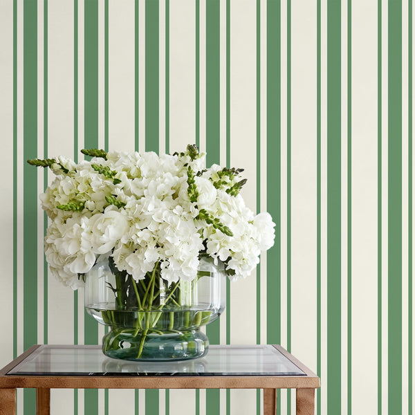 VEELIKE Vintage Green and White Striped Wallpaper