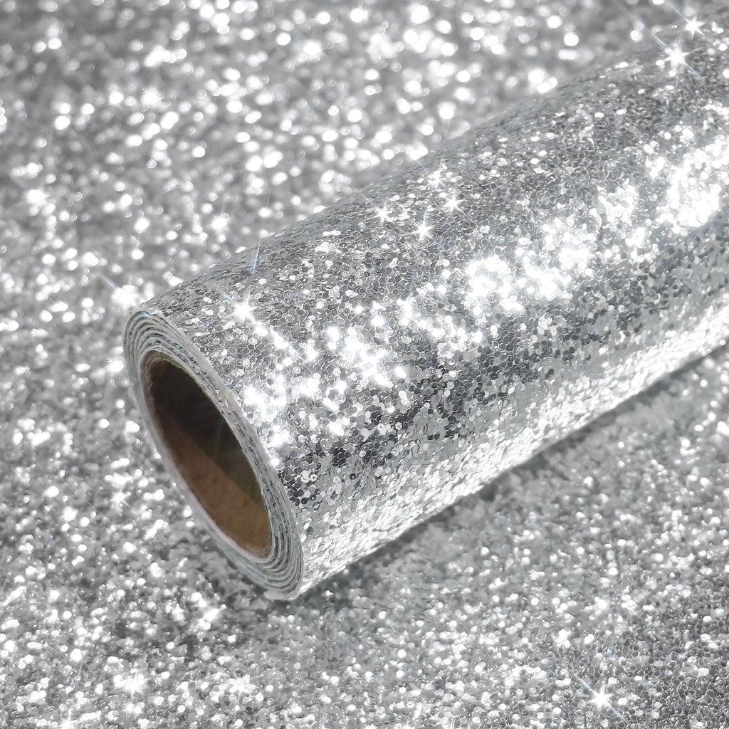 VEELIKE Silver Chunky Glitter Wallpaper