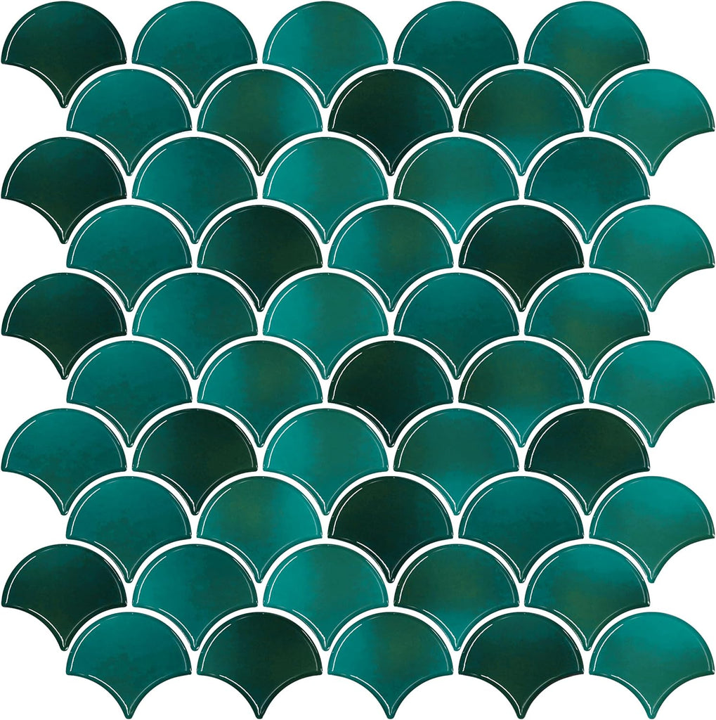 VEELIKE Green Marble Fish Scale Backsplash Tile