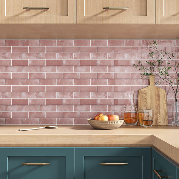 VEELIKE Pink Subway Peel and Stick Backsplash Tile