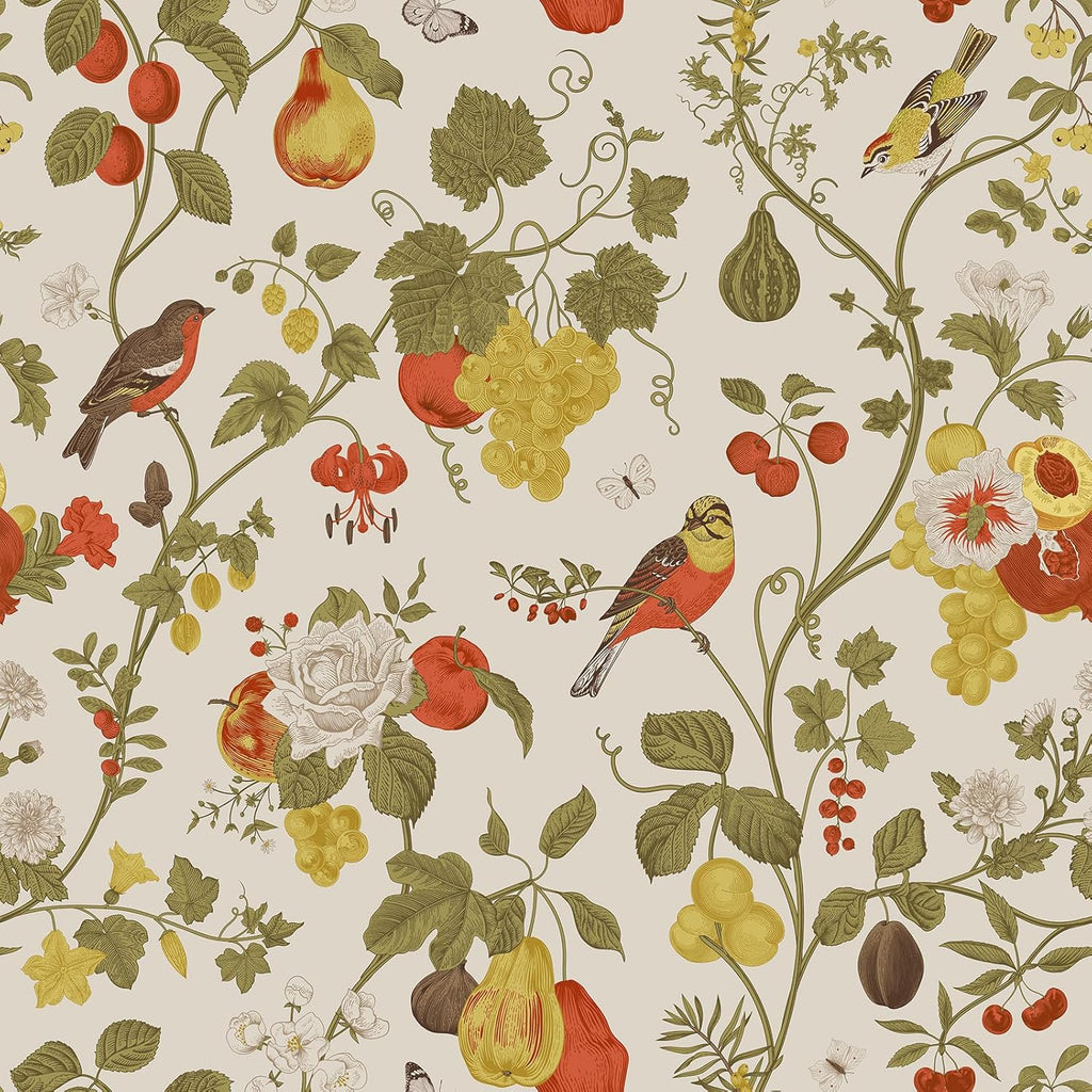 VEELIKE Retro Bird Fruit Floral Wallpaper