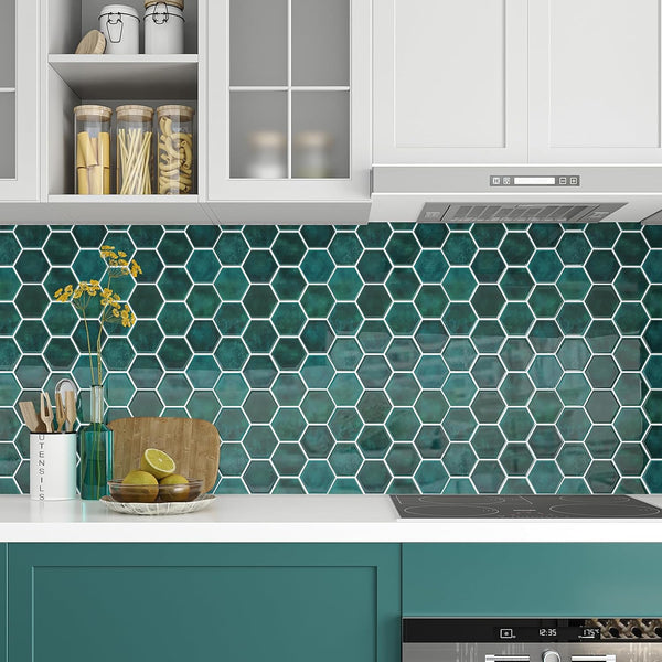 VEELIKE Green Hexagon Peel and Stick Backsplash Tile