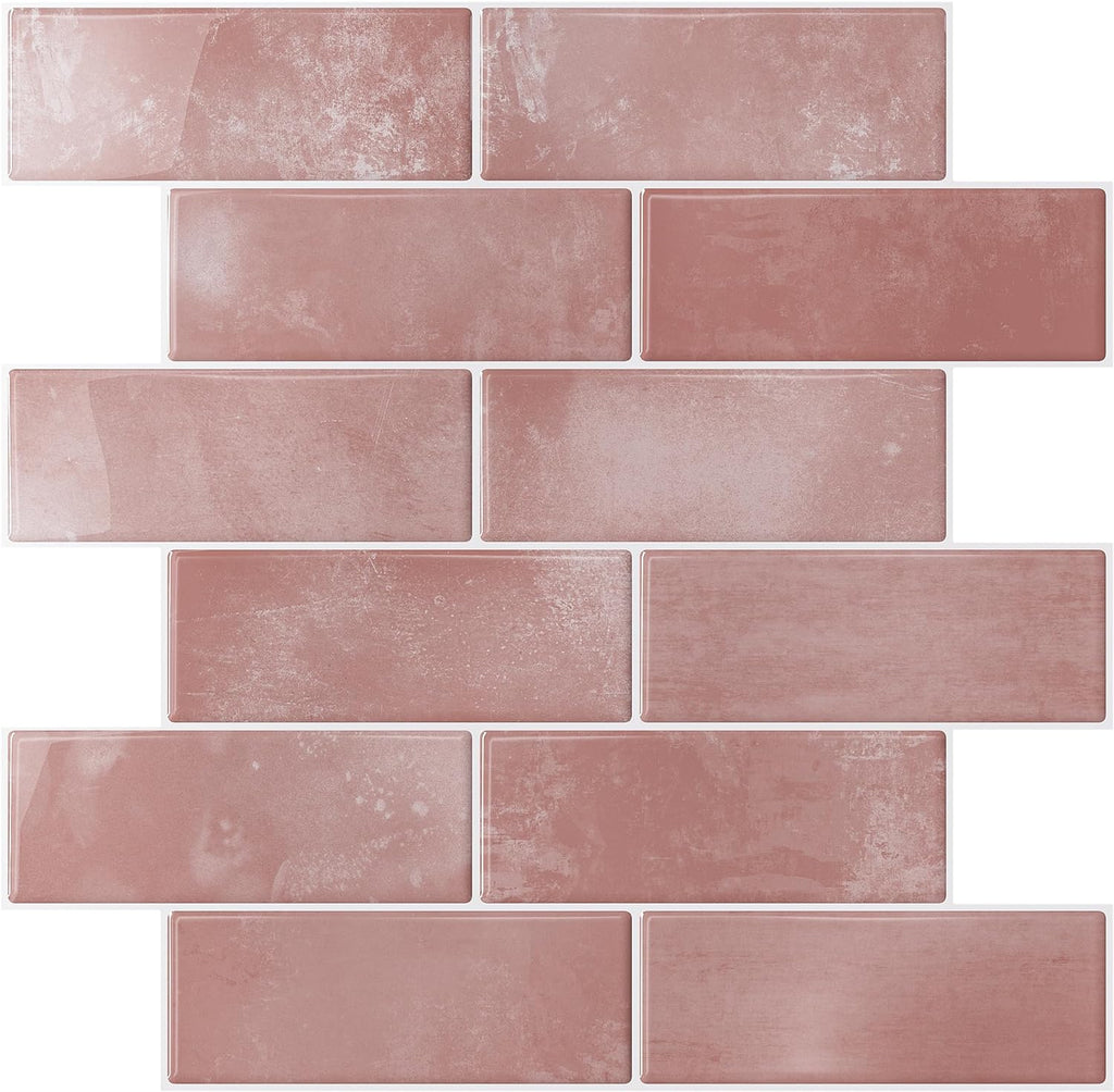 VEELIKE Pink Subway Peel and Stick Backsplash Tile