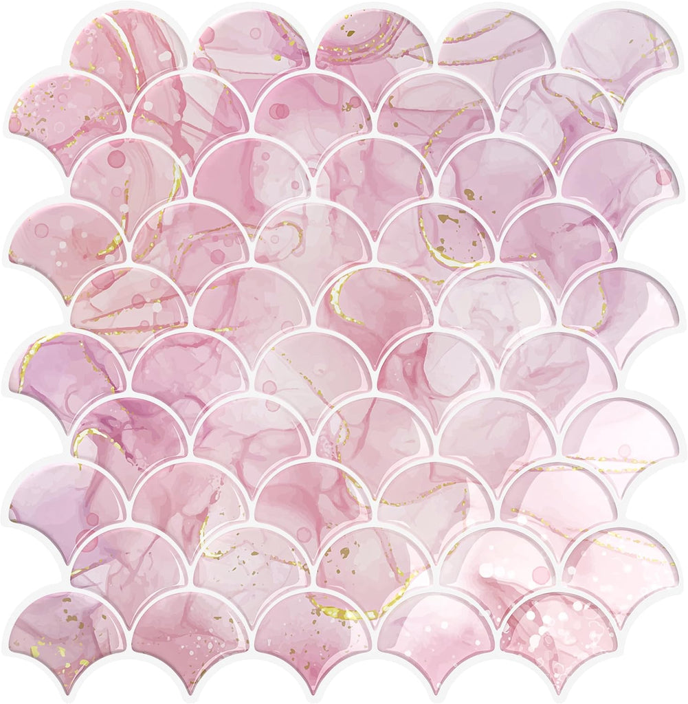 VEELIKE Pink Fish Scale Backsplash Tile