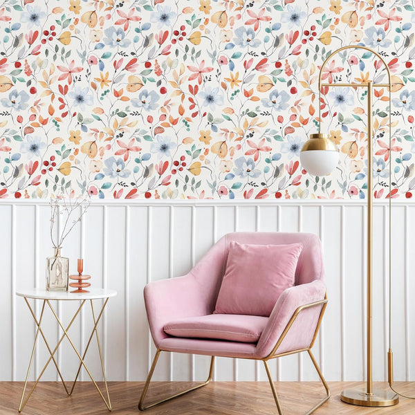 VEELIKE Watercolor Wild Floral Wallpaper