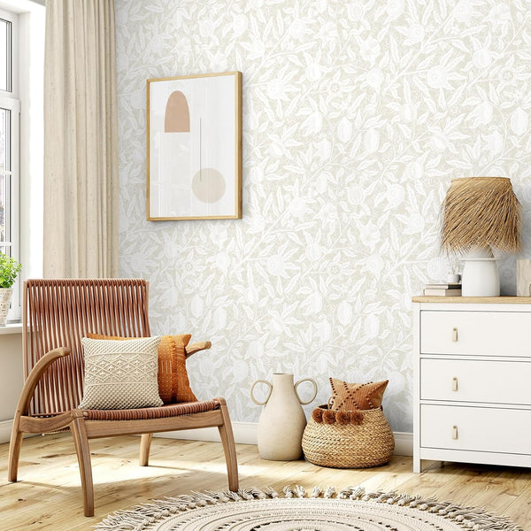 VEELIKE Neutral Cream Fruit Floral Wallpaper