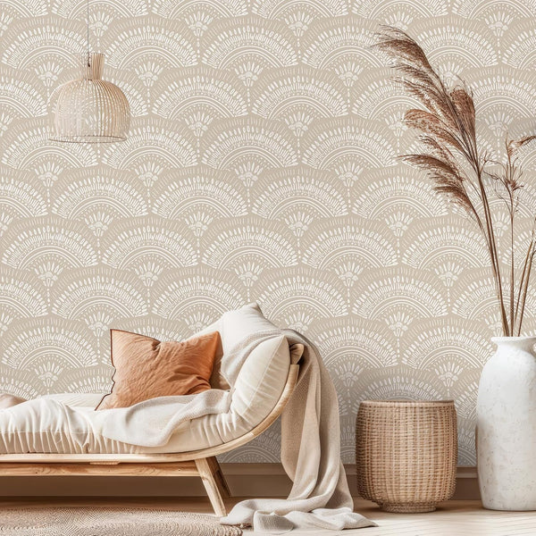 VEELIKE Beige Detailed Arches Geometric Wallpaper