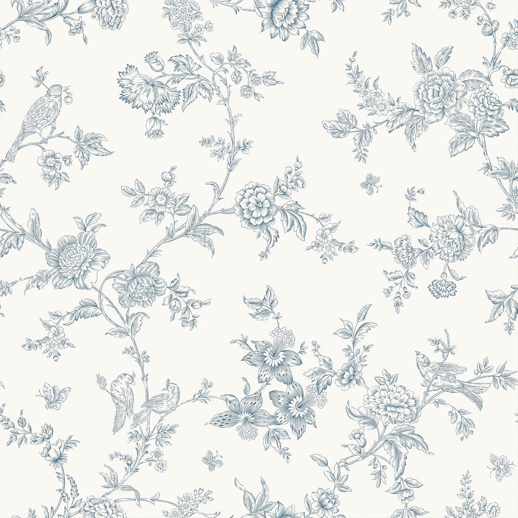 VEELIKE Cottage Birds Blue Toile Floral Wallpaper