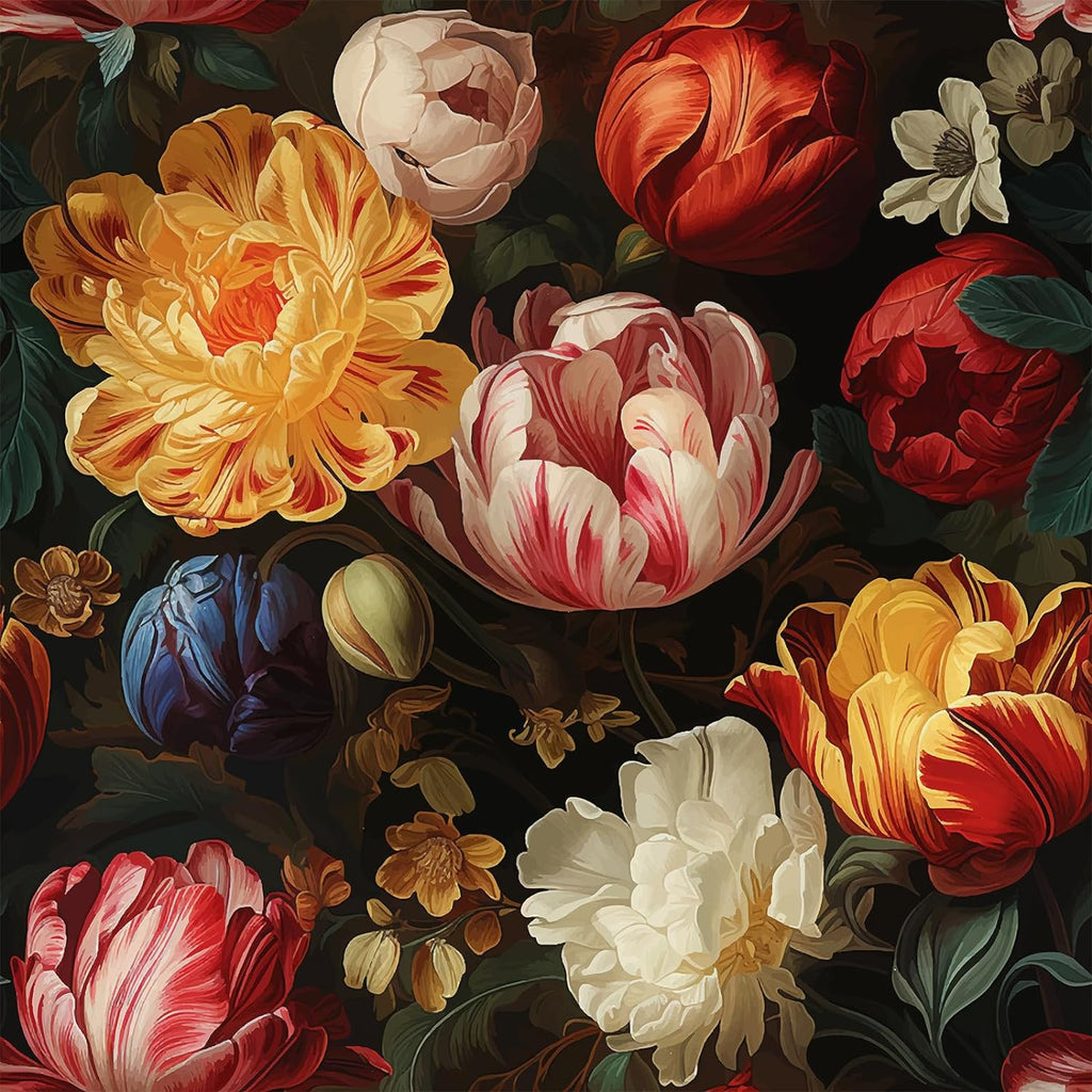 VEELIKE Dark Antique Tulips Floral Wallpaper