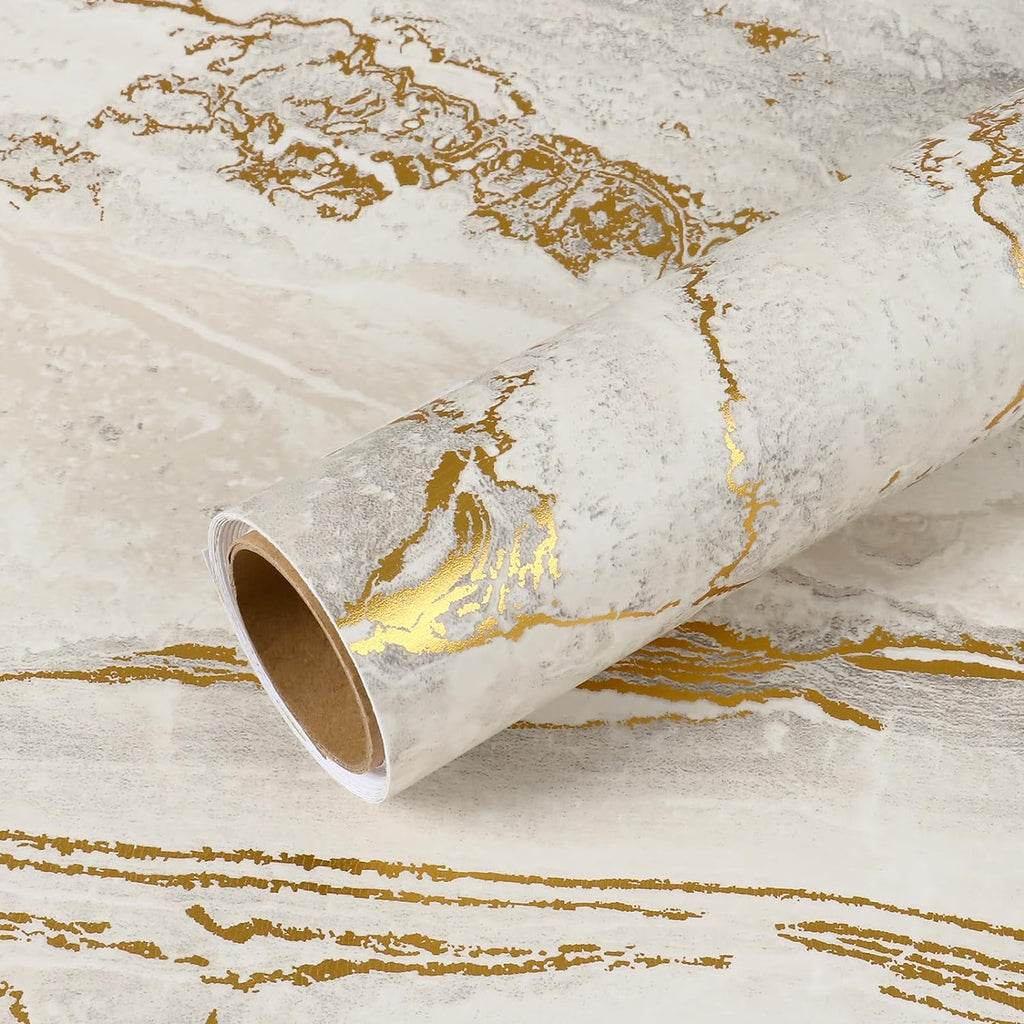 VEELIKE Matte Beige Gold Liquid Marble Contact Paper