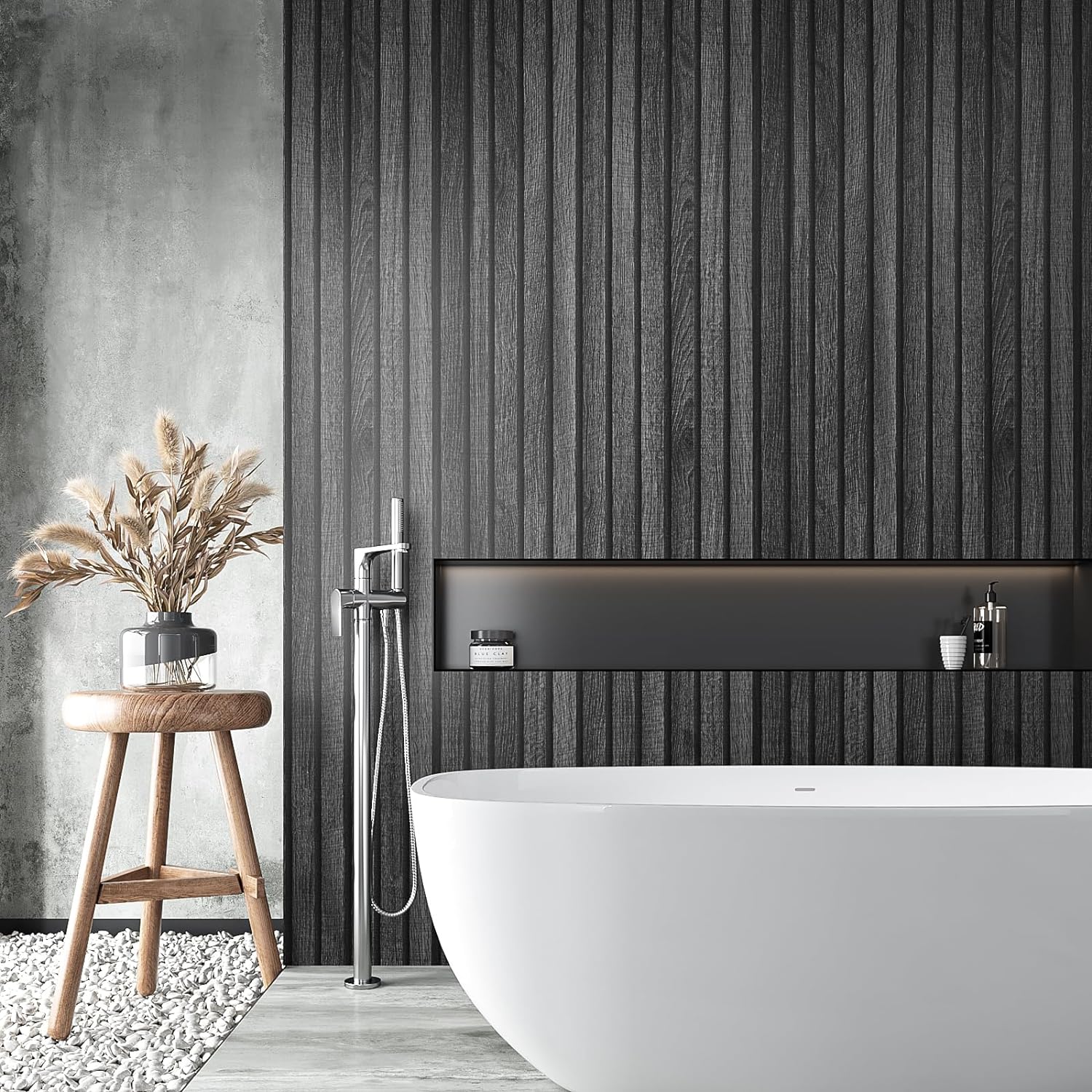 VEELIKE Charcoal Black Wooden Slat Wallpaper Veelike