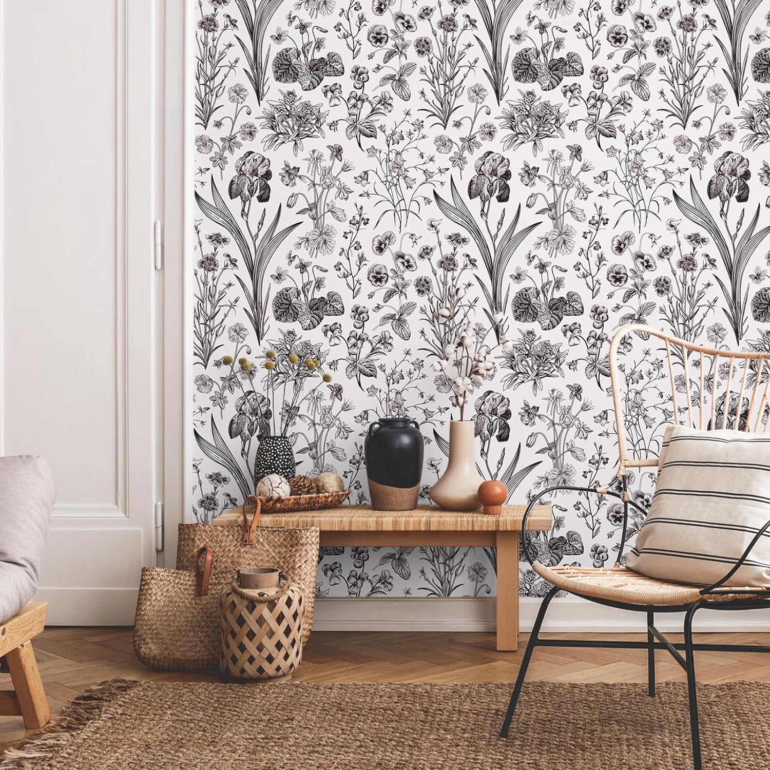 VEELIKE Vintage Black and White Floral Peel and Stick Wallpaper – Veelike