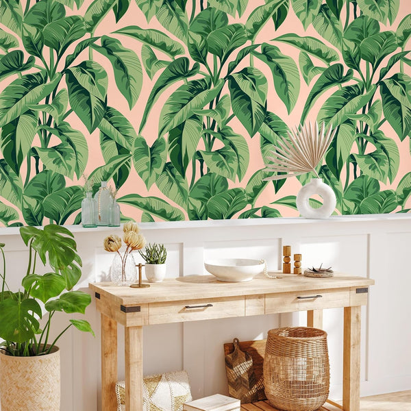 VEELIKE Pink Palm Tree Wallpaper