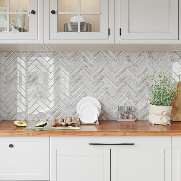 VEELIKE Grey Wood Look Peel and Stick Backsplash Tile