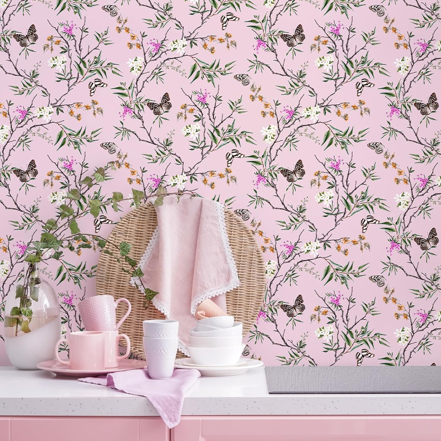 VEELIKE Pink Floral Peel and Stick Wallpaper – Veelike