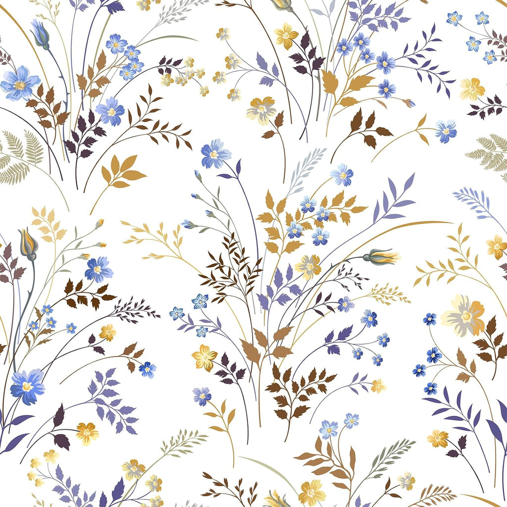 VEELIKE Blue Gold Wildflowers Floral Wallpaper