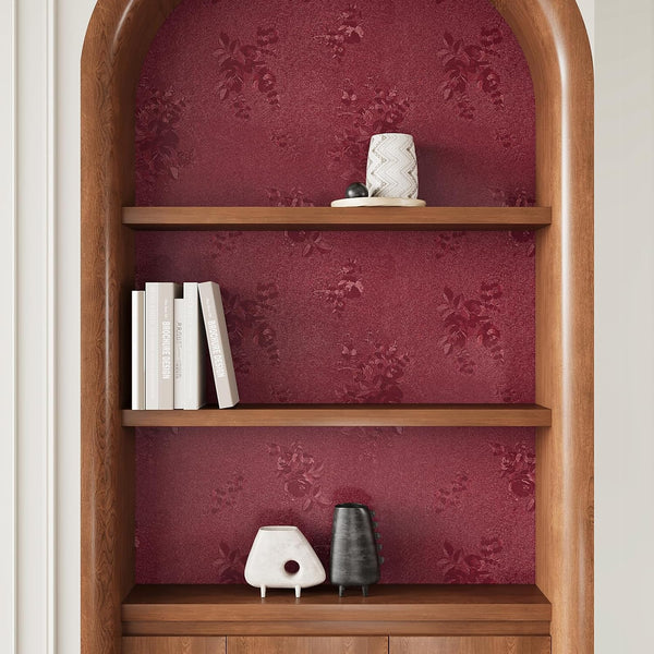 VEELIKE Textured Dark Red Wallpaper