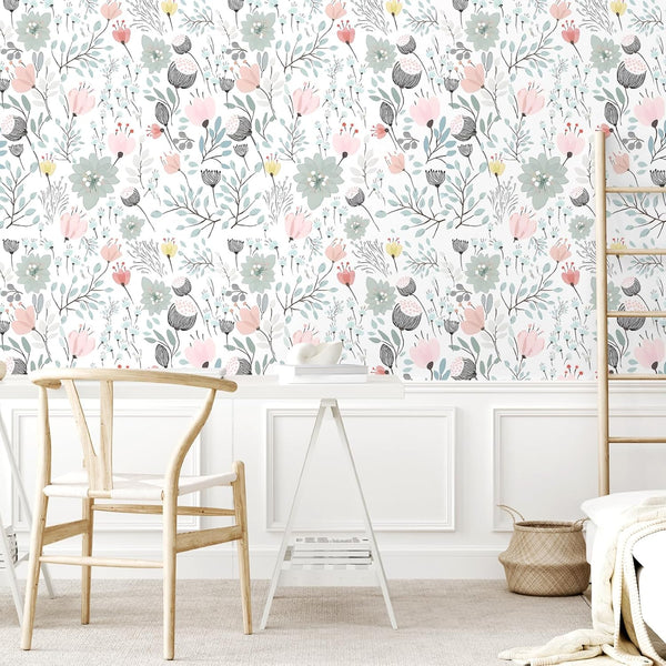 VEELIKE Soft Pastel Floral Wallpaper