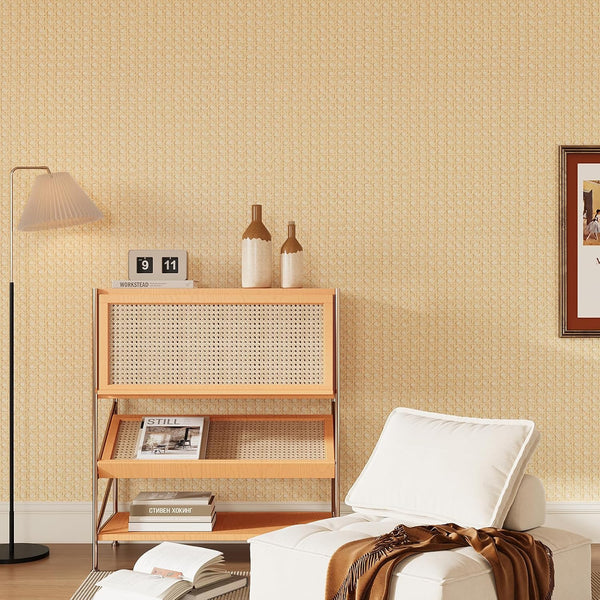 VEELIKE Natural Brown Rattan Peel and Stick Wallpaper