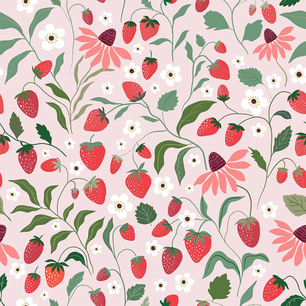VEELIKE Cute Strawberry Pink Floral Wallpaper