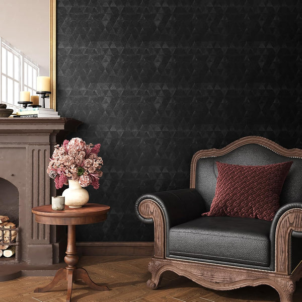 VEELIKE Textured Diamond Black Wallpaper