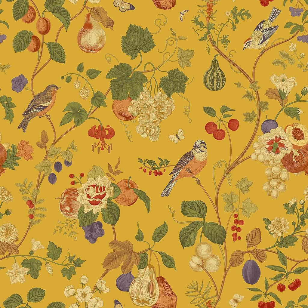 VEELIKE Yellow Chinoiserie Bird Floral Wallpaper