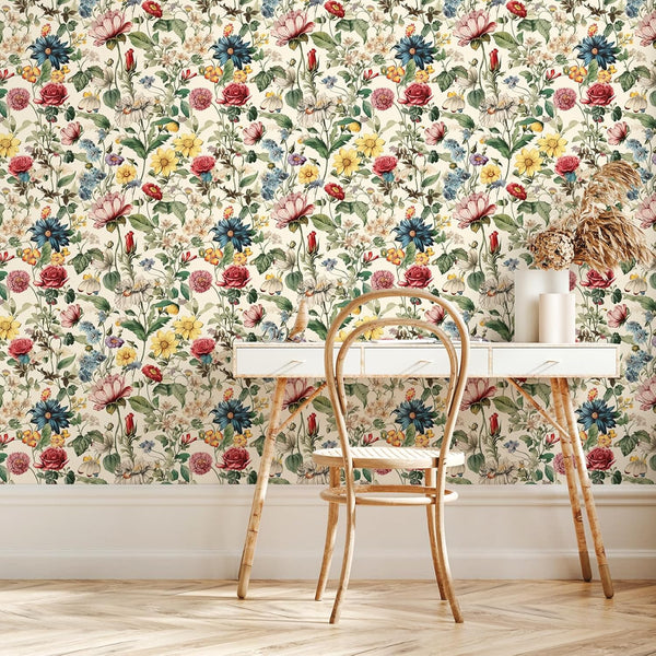 VEELIKE Retro Wildflowers Peel and Stick Floral Wallpaper