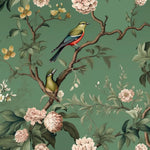 VEELIKE Vintage Green Bird Floral Wallpaper