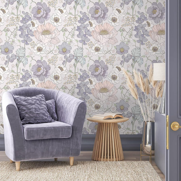VEELIKE Purple Anemone Floral Wallpaper