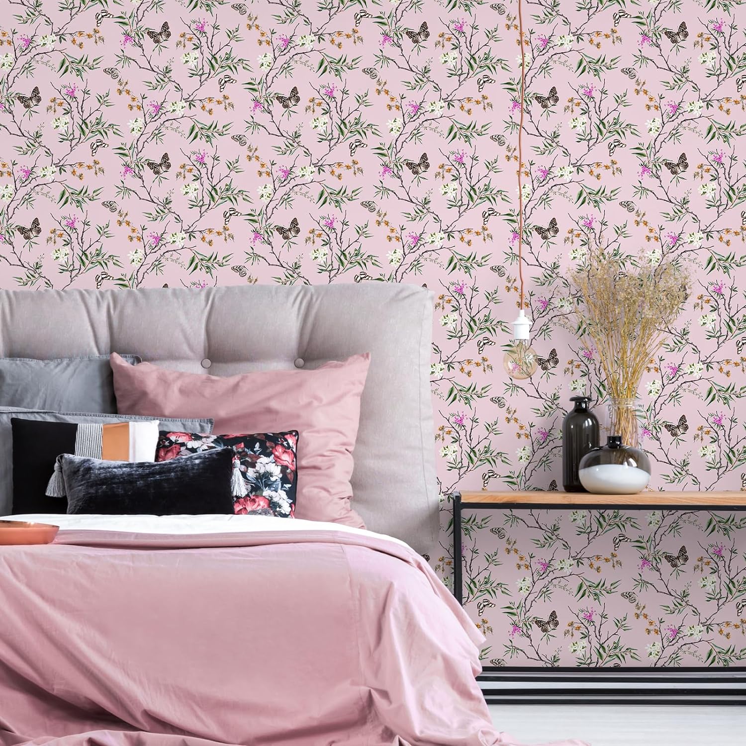 VEELIKE Pink Floral Peel and Stick Wallpaper – Veelike