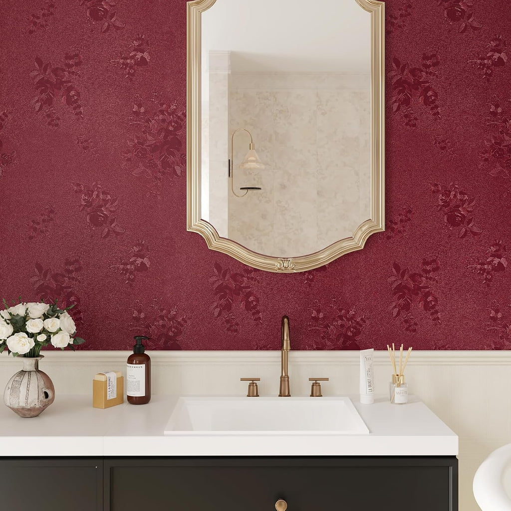 VEELIKE Textured Dark Red Wallpaper