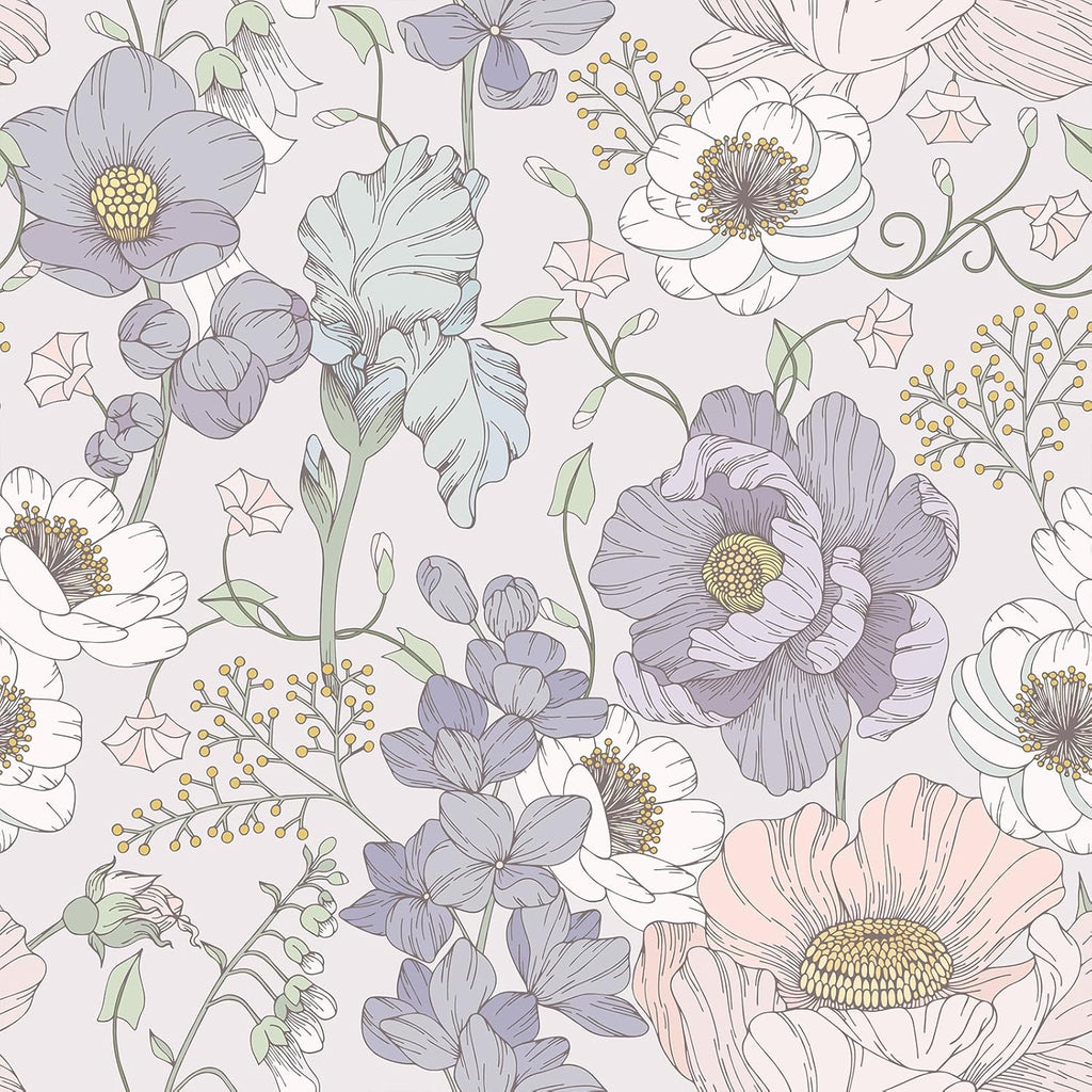 VEELIKE Purple Anemone Floral Wallpaper