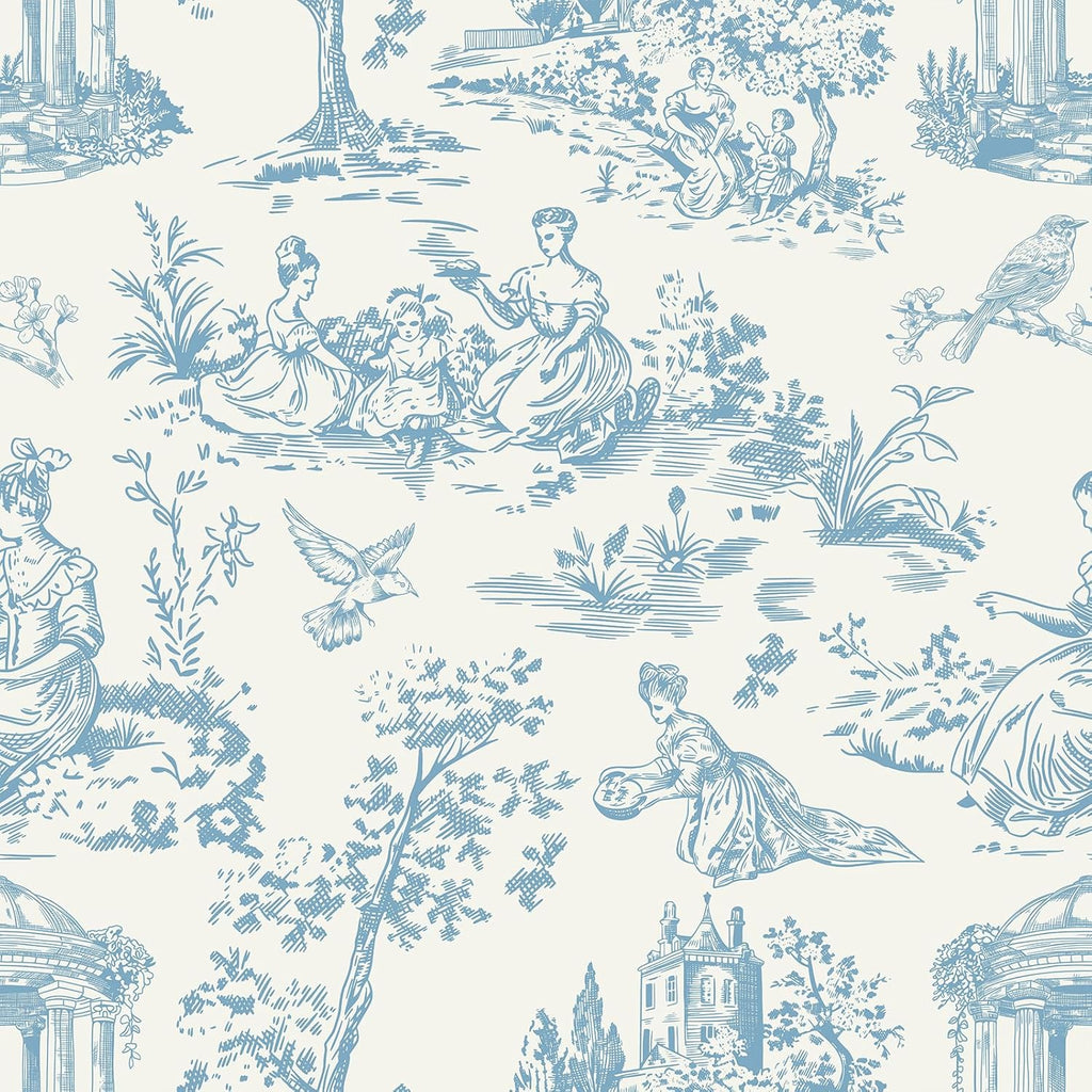 VEELIKE French Countryside Blue Toile Wallpaper