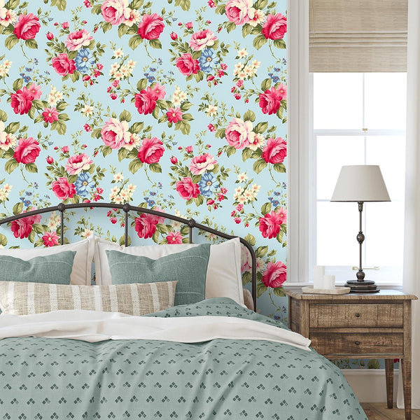 VEELIKE Blue Dainty Floral Peel and Stick Wallpaper