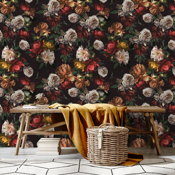 VEELIKE Moody Rose Peony Floral Wallpaper