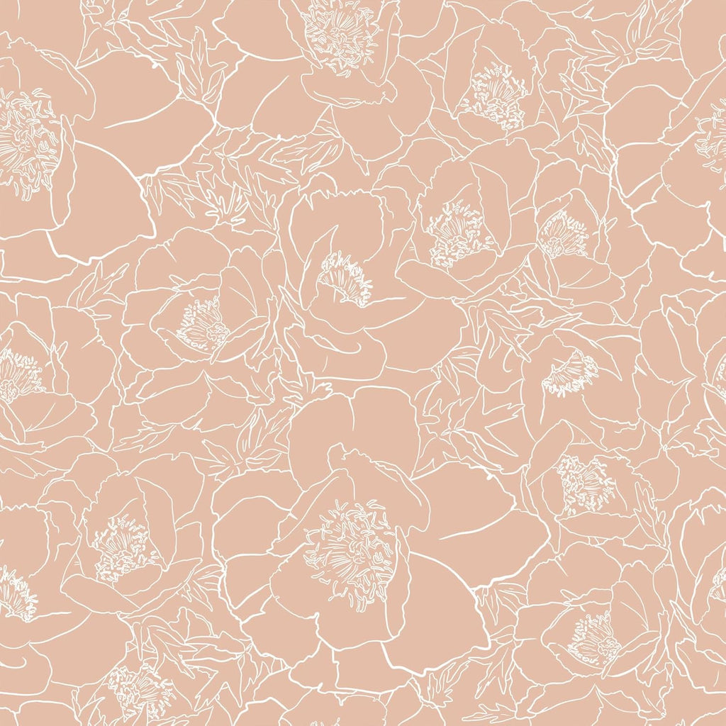 VEELIKE Peach Sketch Peonies Wallpaper