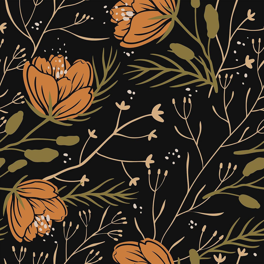 VEELIKE Boho Orange Floral Wallpaper