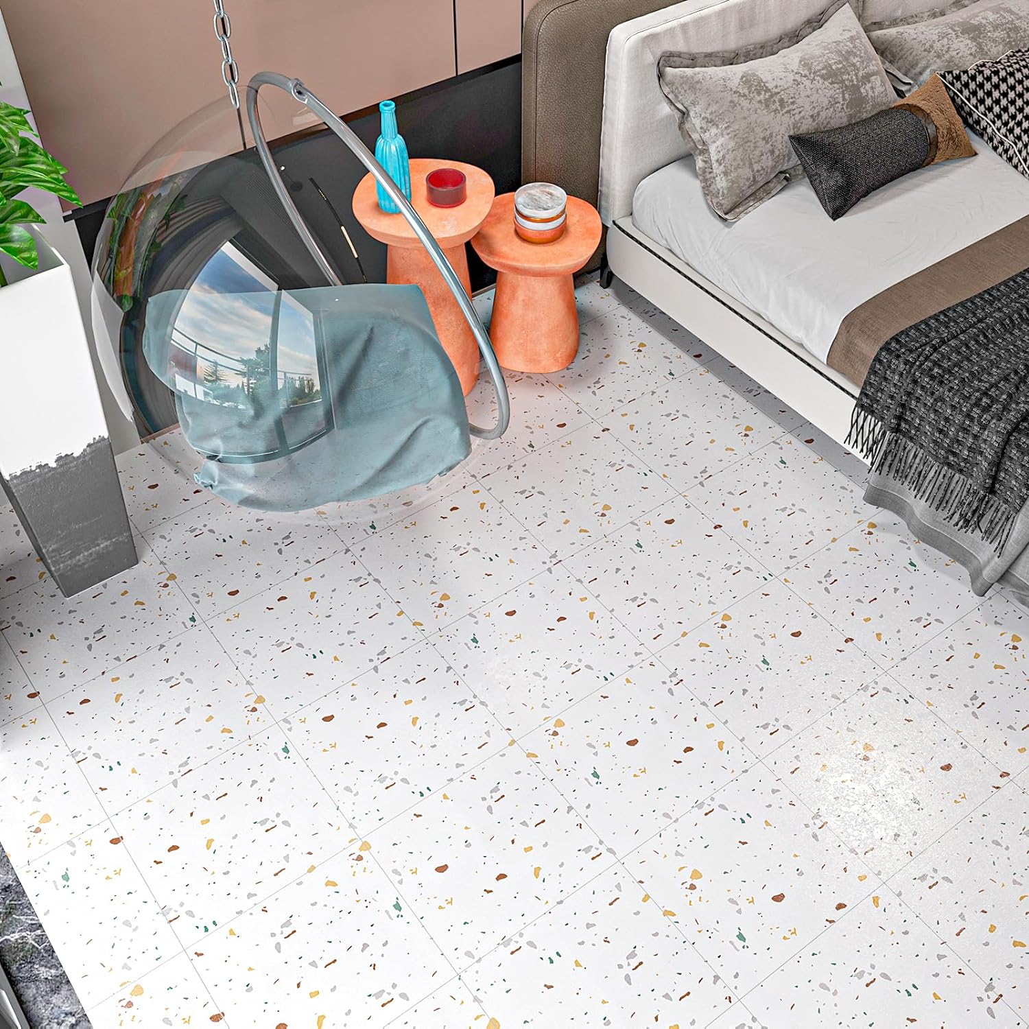 VEELIKE Terrazzo Look Vinyl Floor Tiles 12''×12'' – Veelike