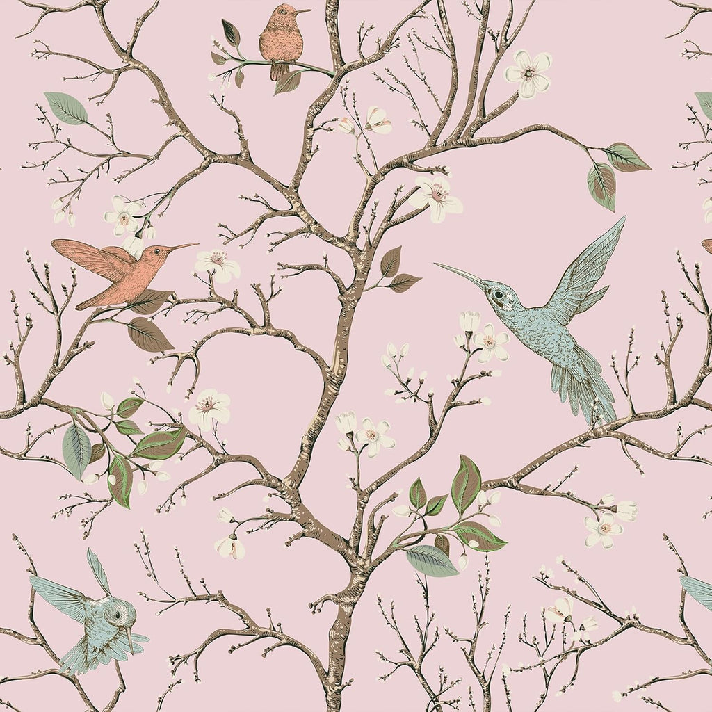 VEELIKE Pink Cherry Blossom Bird Floral Wallpaper