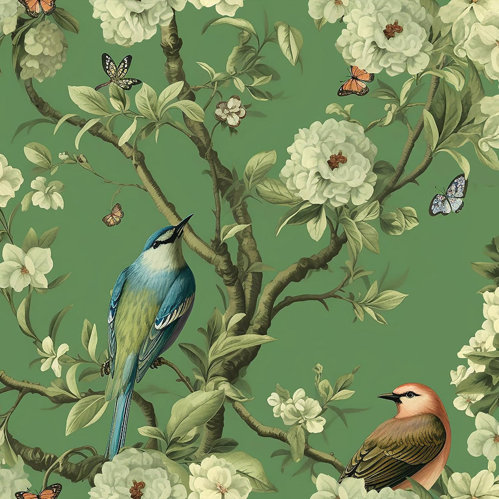 VEELIKE Green Branches and Birds Wallpaper