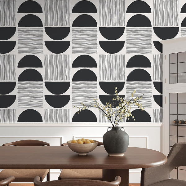 VEELIKE Black and White Mid Century Wallpaper