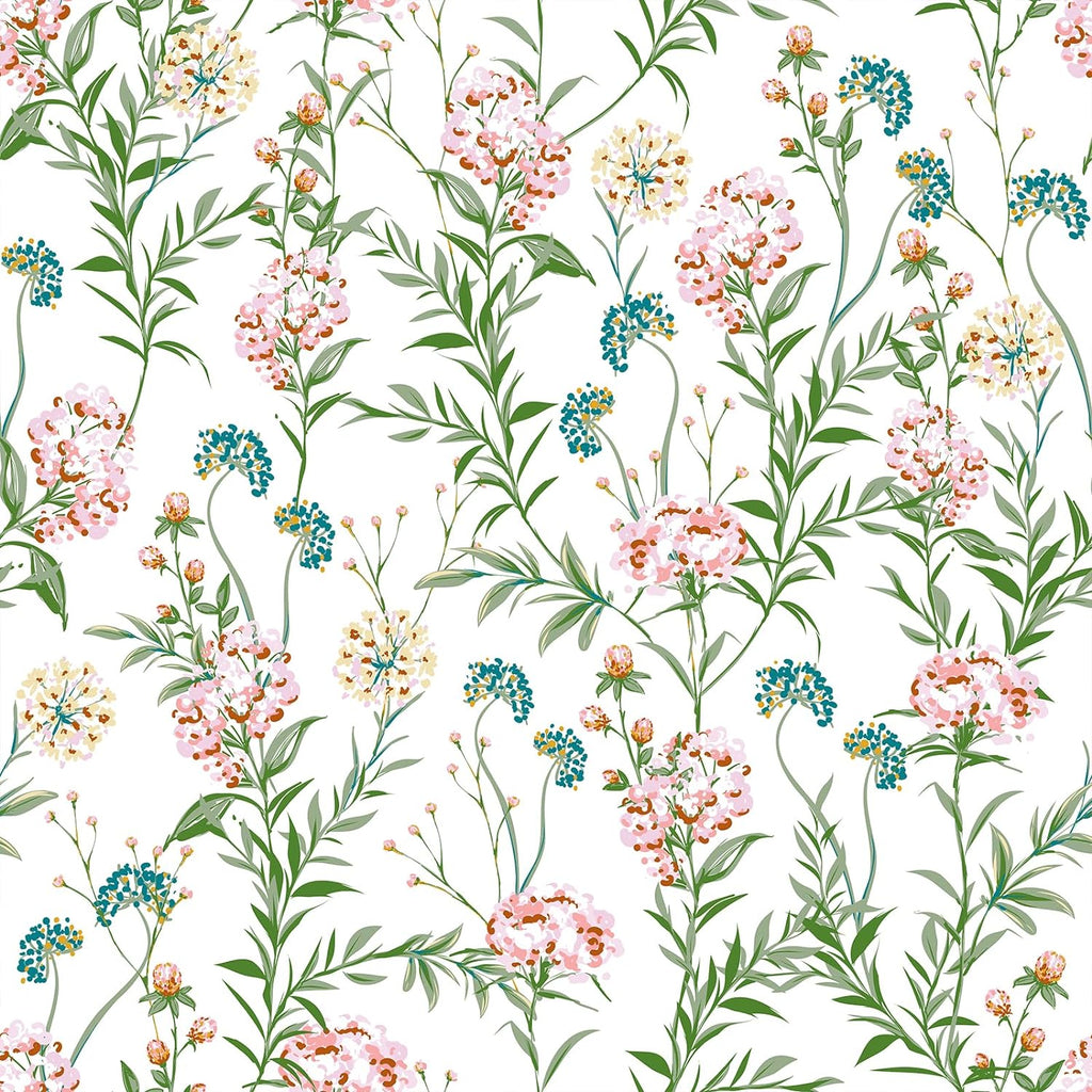 VEELIKE Turquoise Pink Meadow Floral Wallpaper