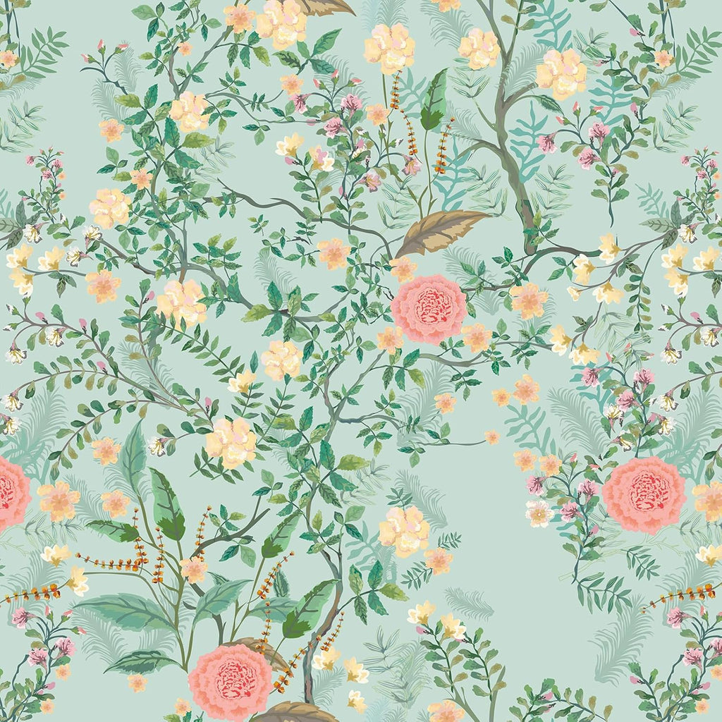 VEELIKE Aqua Green Floral Peel and Stick Wallpaper