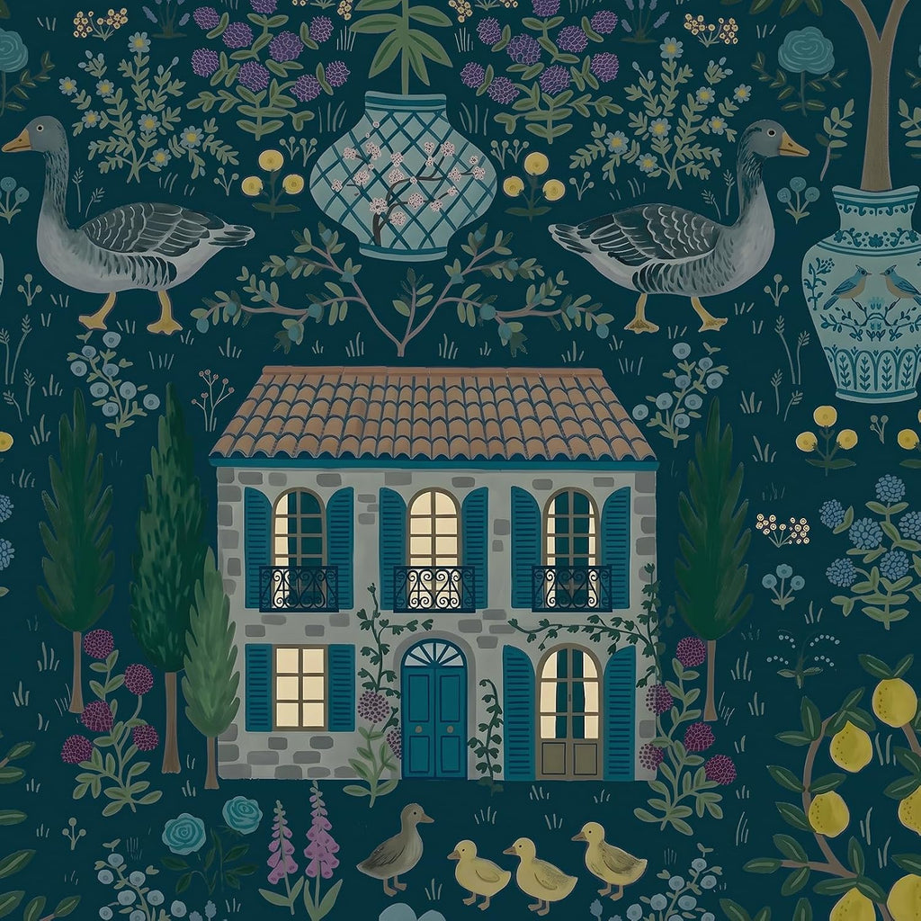 VEELIKE Navy Blue Cottage Peel and Stick Chinoiserie Wallpaper
