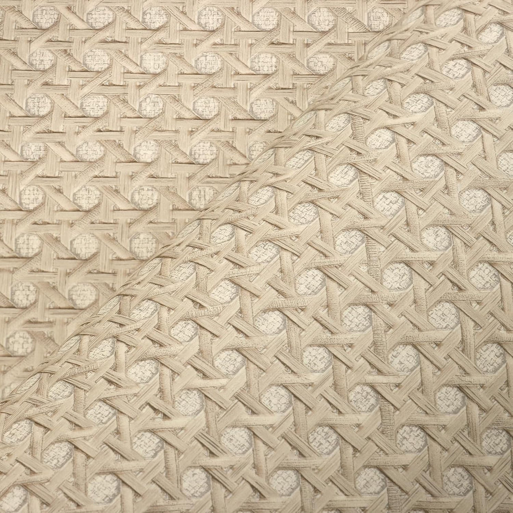 VEELIKE Taupe Brown Rattan Peel and Stick Wallpaper