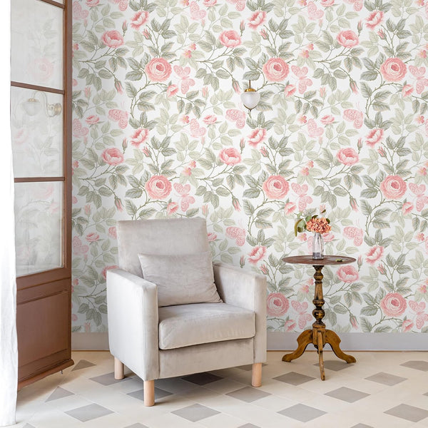 VEELIKE Soft Pink Roses Peel and Stick Wallpaper