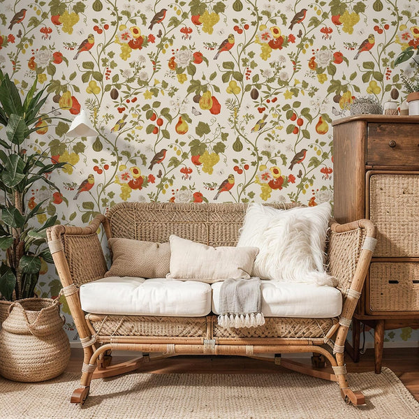 VEELIKE Retro Bird Fruit Floral Wallpaper