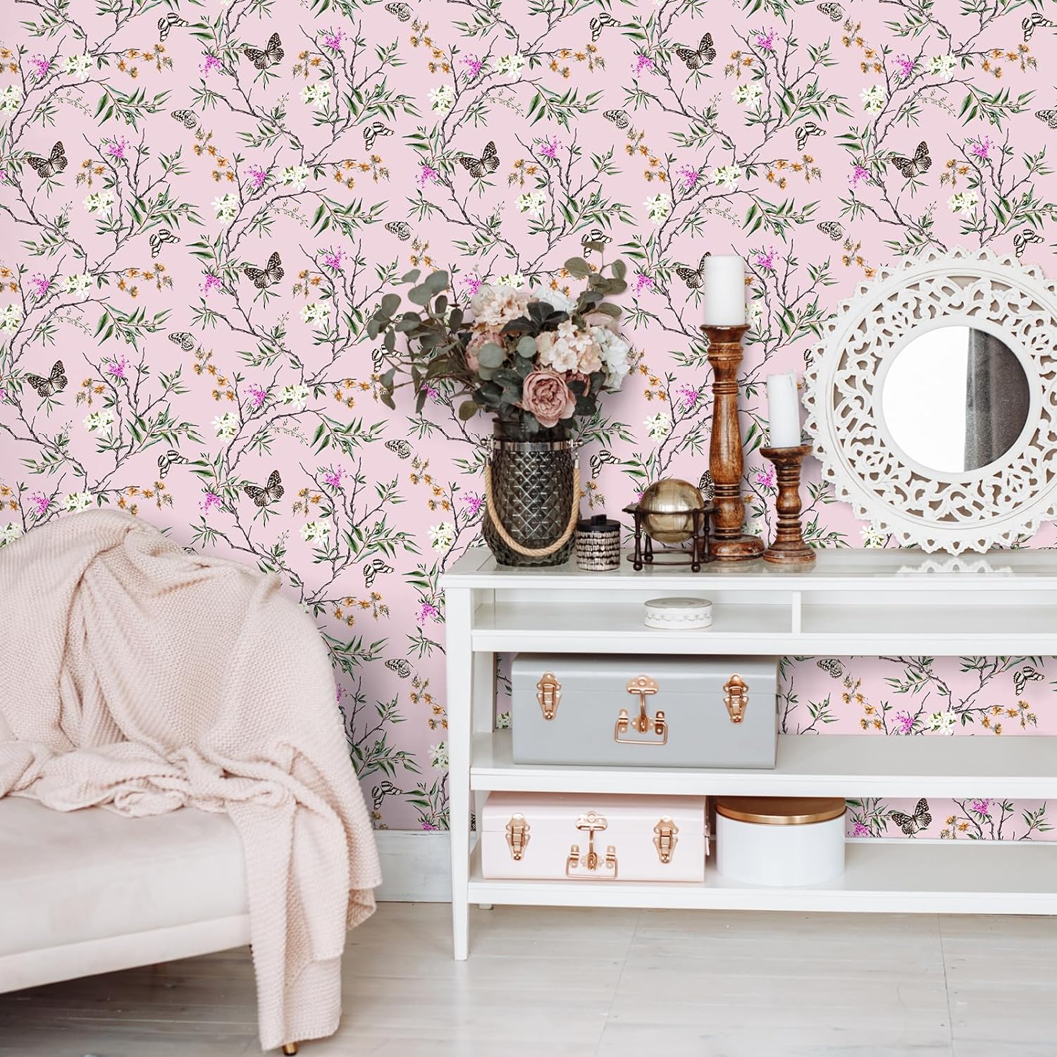 VEELIKE Pink Floral Peel and Stick Wallpaper – Veelike